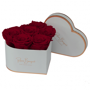 Infinity rosebox white heart with dark red roses (size M)