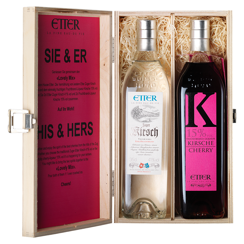 Etter Gift Wooden Box SHE & HE Zug Kirsch (2x35cl)