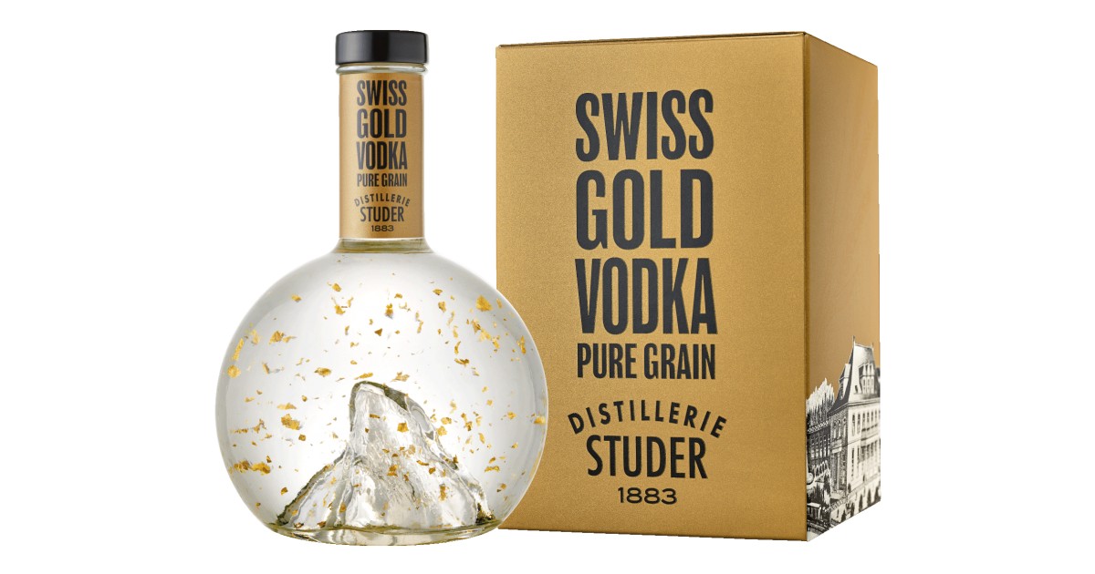 Studer - Swiss Gold Vodka mit echtem Goldflitter, 22 Karat, 70cl