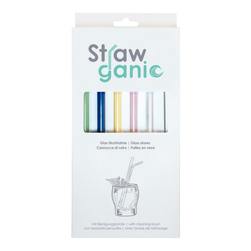 STRAWGANIC Glass Straws Set coloured