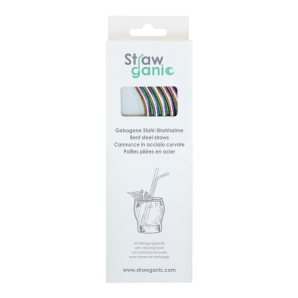 STRAWGANIC Steel Straws Curved Set multicoloured