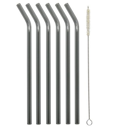 Trinkhalme aus Glas (23 cm, gebogen, 6 Stk., schwarz-transparent)