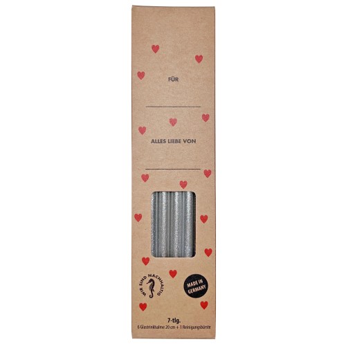 Pailles en verre set cadeau, 20cm, argent (6 pcs)